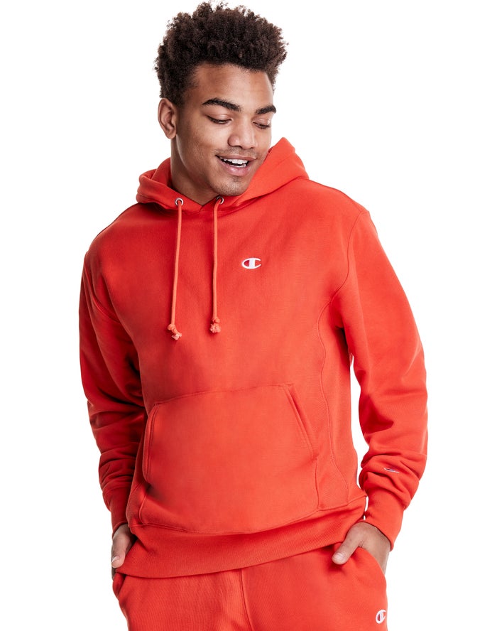 Champion Mens Hoodie NZ - Reverse Weave C Logo Orange ( 3576-AQWZG )